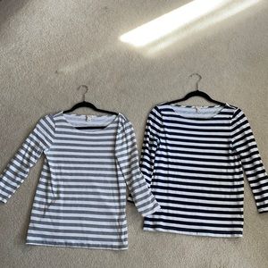 J Crew Navy and Grey Stripe T’s (selling as a set)